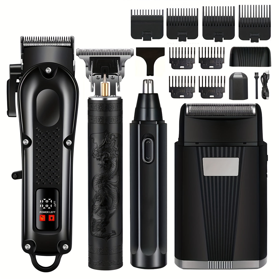 Kit de rasage et coiffure pour hommes, Tondeuse rechargeable USB (4 pièces)
