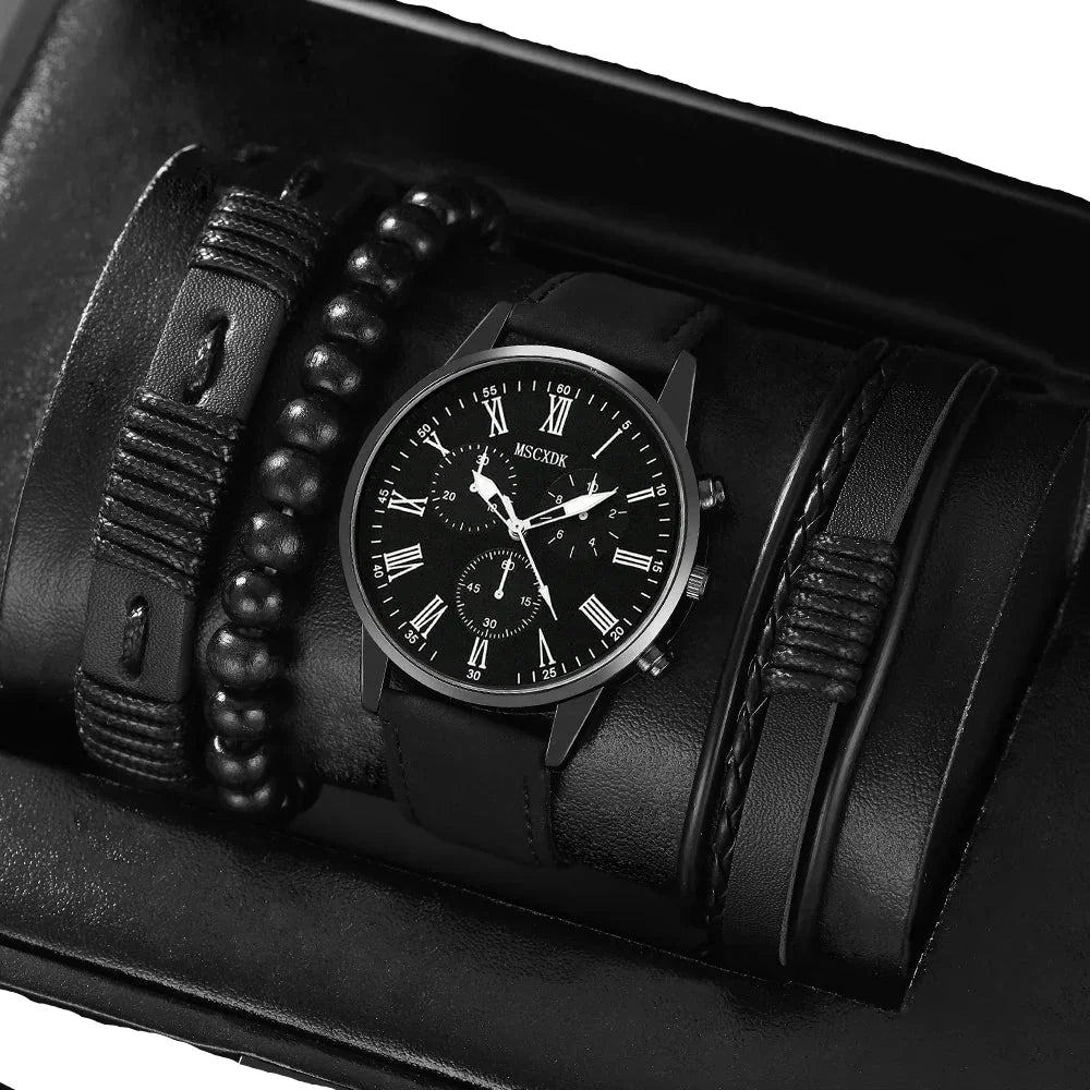 Montres à quartz pour homme avec set de 3 bracelets (noir pur)
