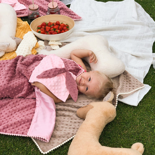 Couverture 2 en 1, couverture avec doudou intégré, rose poudré
