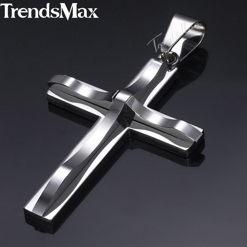 Pendentif croix pour homme, en acier inoxydable noir, or et argent