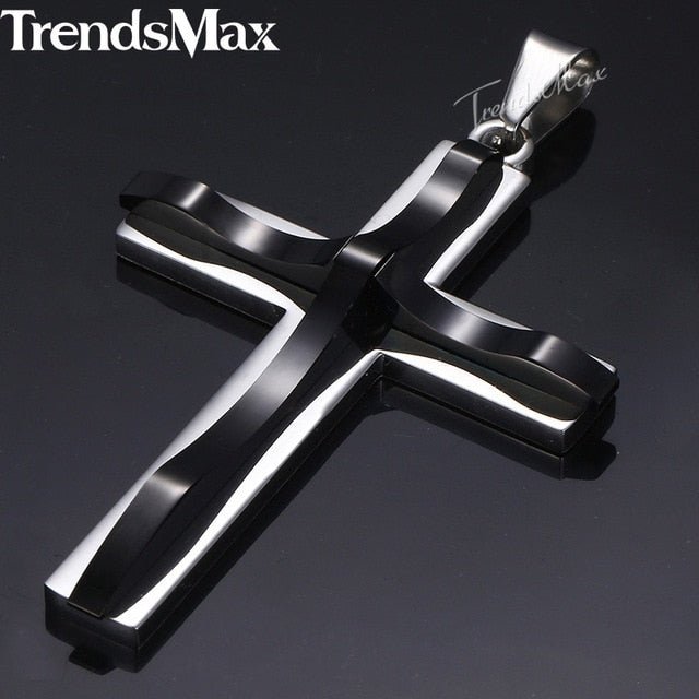 Pendentif croix pour homme, en acier inoxydable noir, or et argent